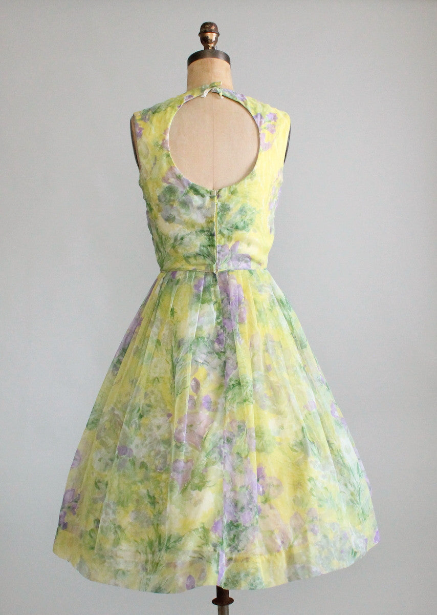 Vintage 1960s Chartreuse and Purple Floral Dress - Raleigh Vintage