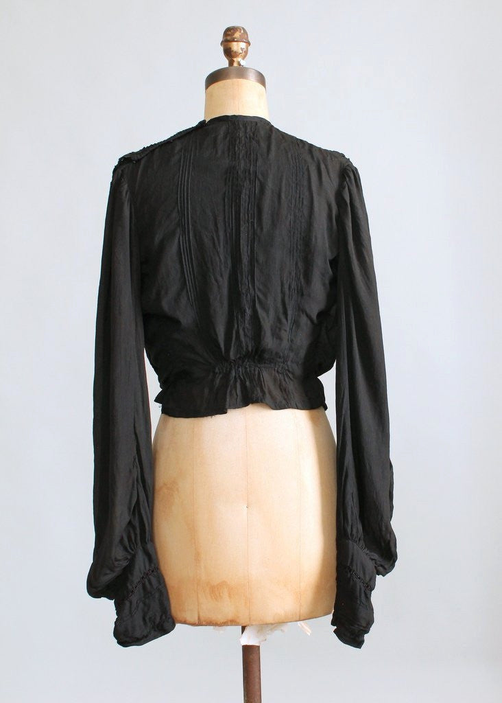 Antique Edwardian Black Silk Poet Blouse | Raleigh Vintage