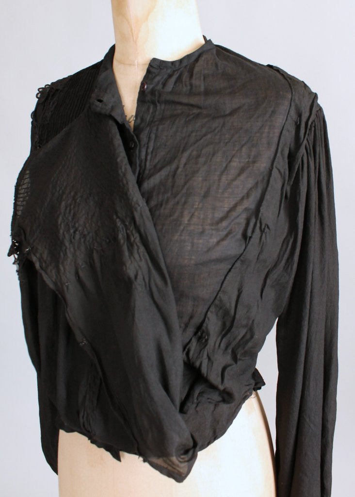 Antique Edwardian Black Silk Poet Blouse | Raleigh Vintage