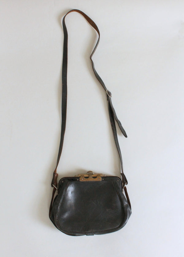 Vintage Edwardian Black Leather Shoulder Bag Purse - Raleigh Vintage