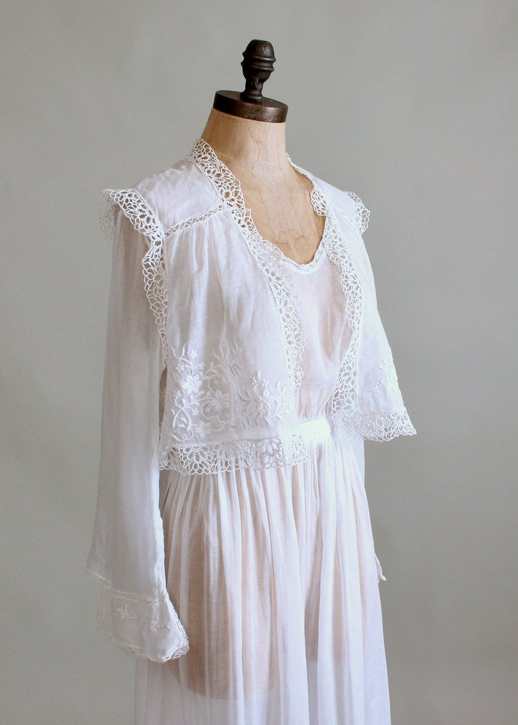 Edwardian White Organdy Lawn Dress with Embroidered Vest | Raleigh Vintage