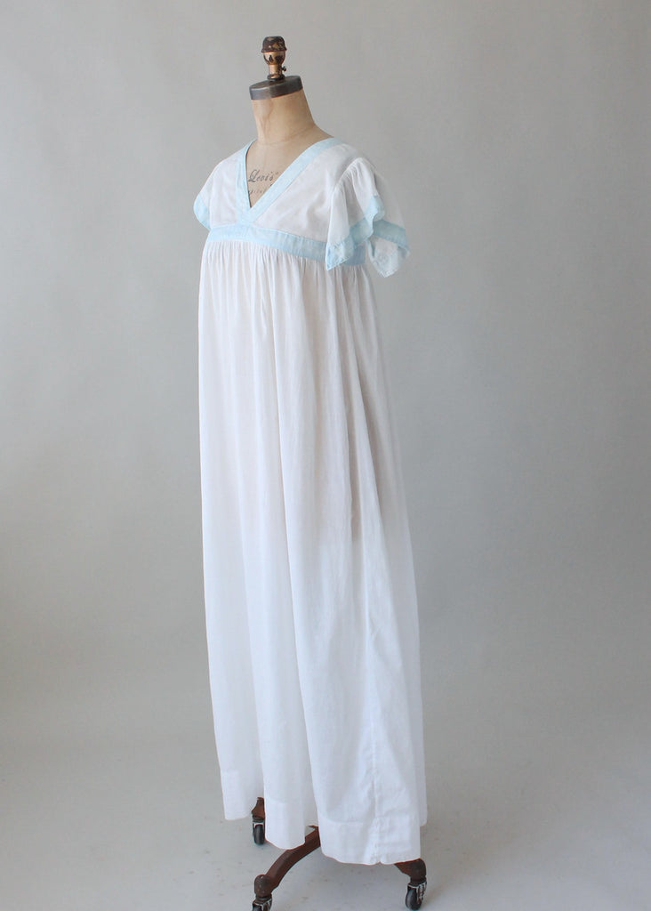 Edwardian White and Blue Cotton Nightgown | Raleigh Vintage