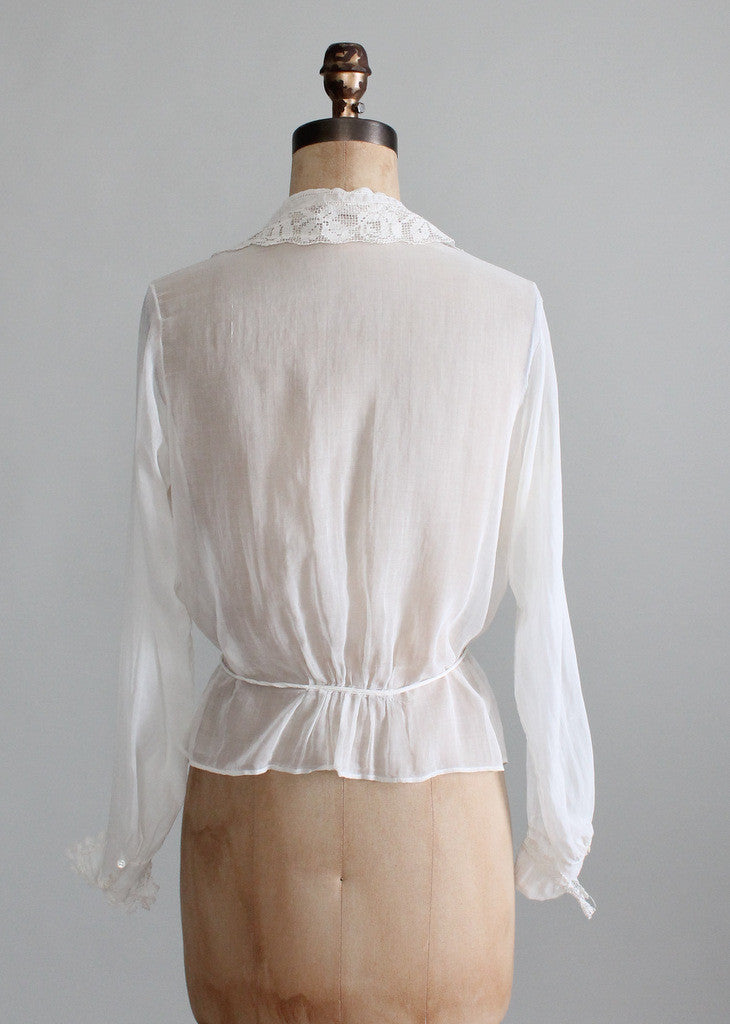 Vintage 1910s White Cotton and Lace Blouse | Raleigh Vintage