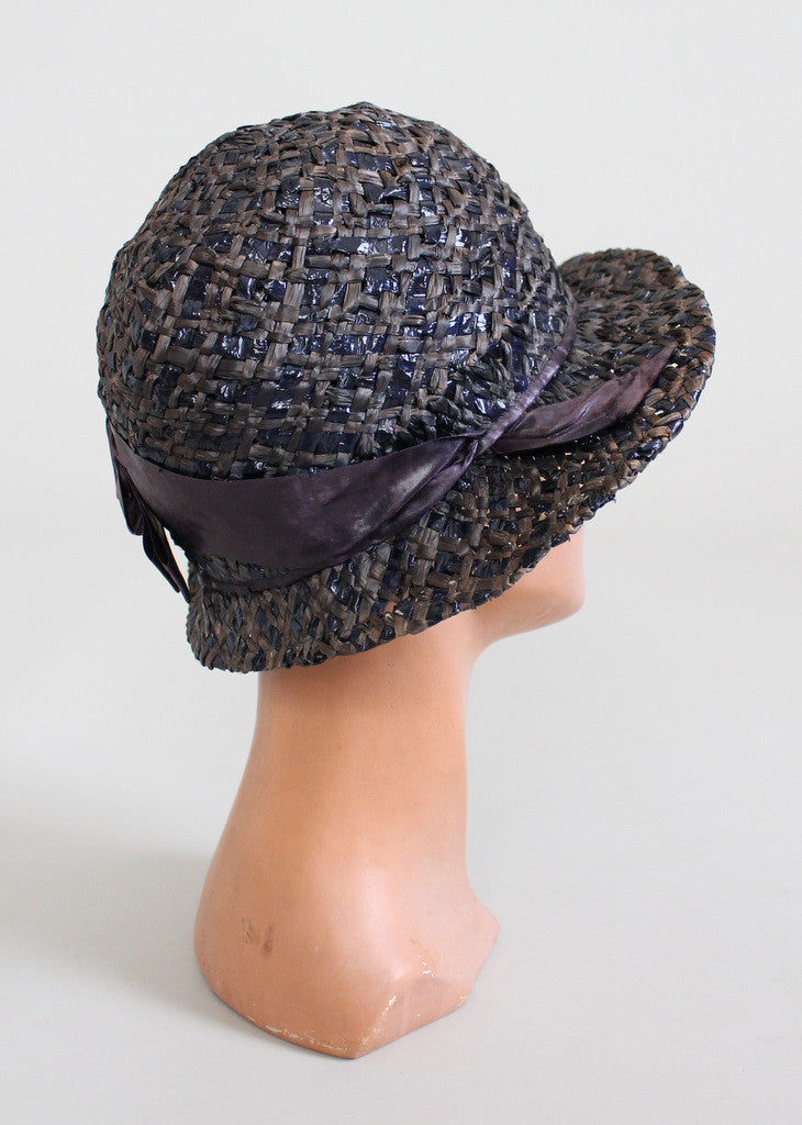 Vintage 1920s Navy and Grey Straw Cloche Hat | Raleigh Vintage