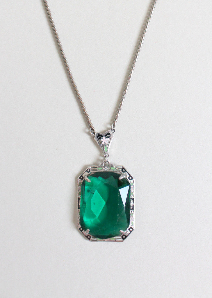 Vintage 1930s Art Deco Enameled Emerald Necklace | Raleigh Vintage