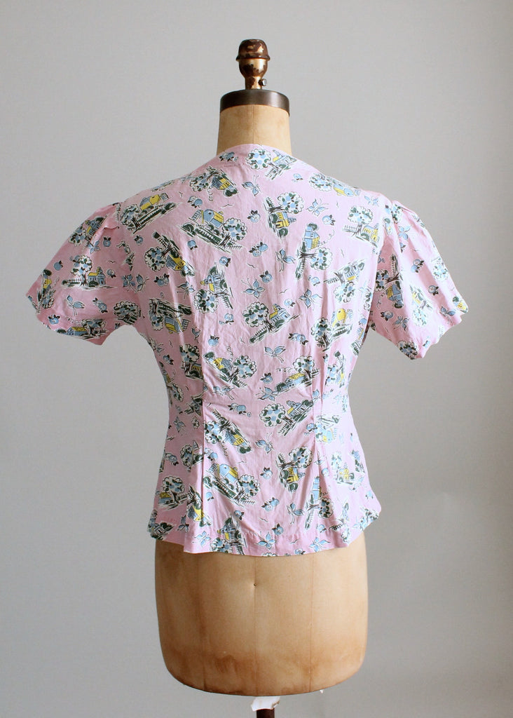 Vintage 1940s Pink Novelty Print Cotton Blouse | Raleigh Vintage