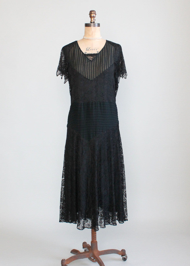 Vintage Late 1920s Black Lace and Chiffon Flapper Dress | Raleigh Vintage