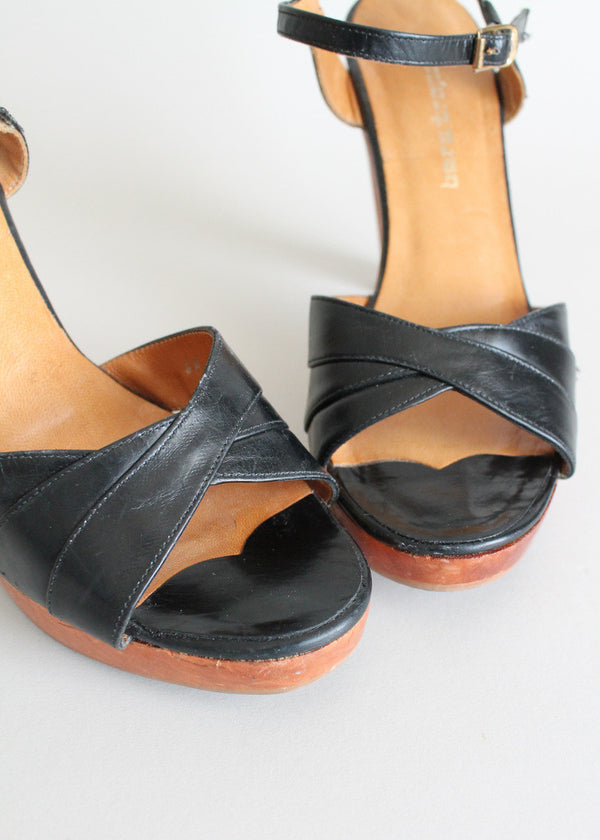 Vintage 1970s Baretraps Wood Platform Sandals Size 6 