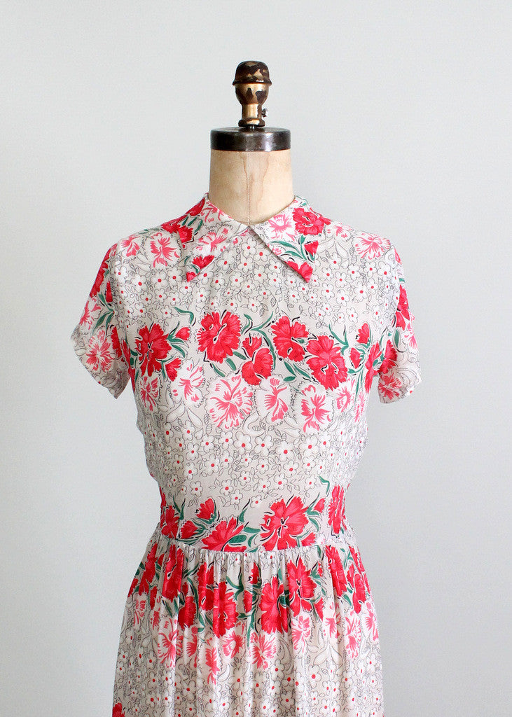 Vintage 1940s Floral Rayon Day Dress Raleigh Vintage
