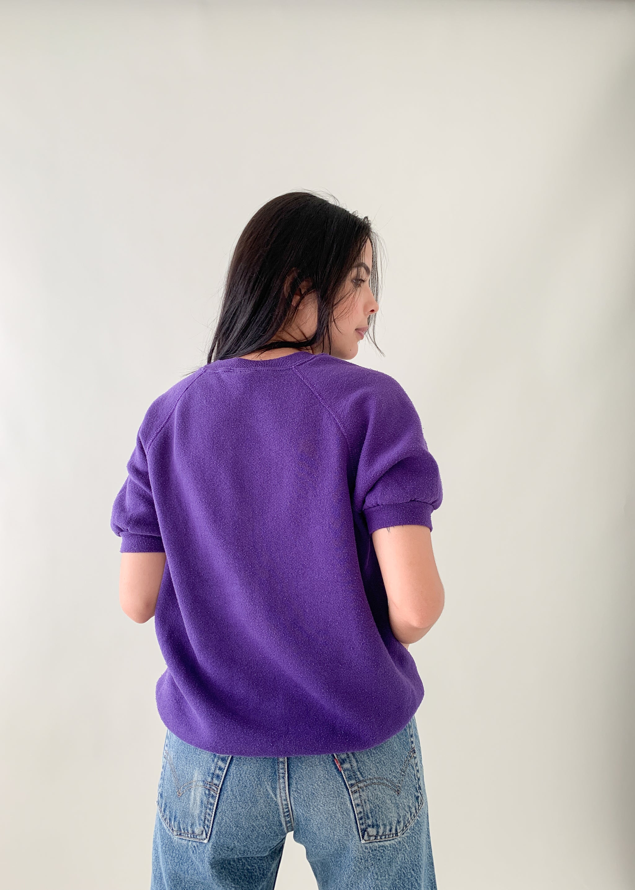 Vintage 1980s Purple Short Sleeve Sweatshirt - Raleigh Vintage