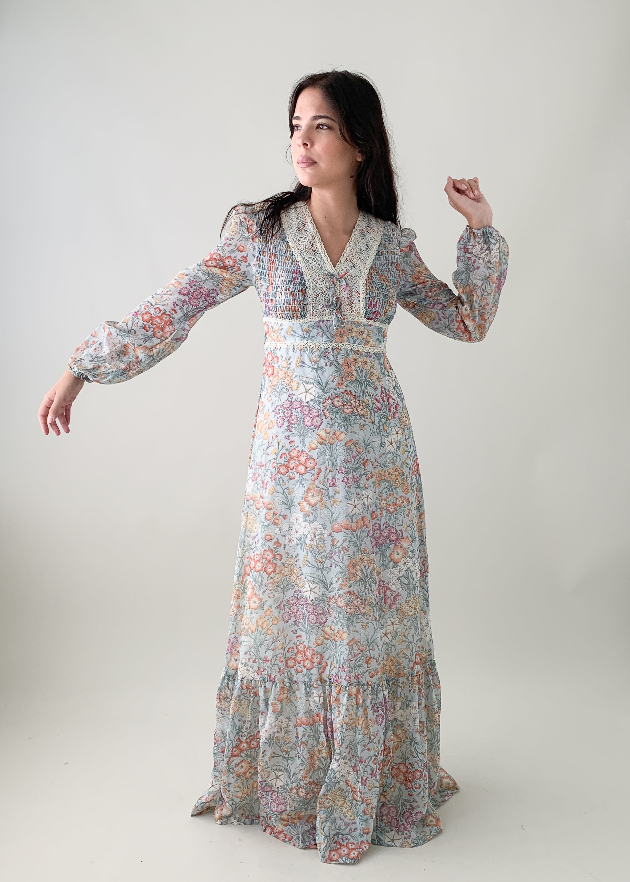 Vintage 1970s Floral Prairie Dress - Raleigh Vintage