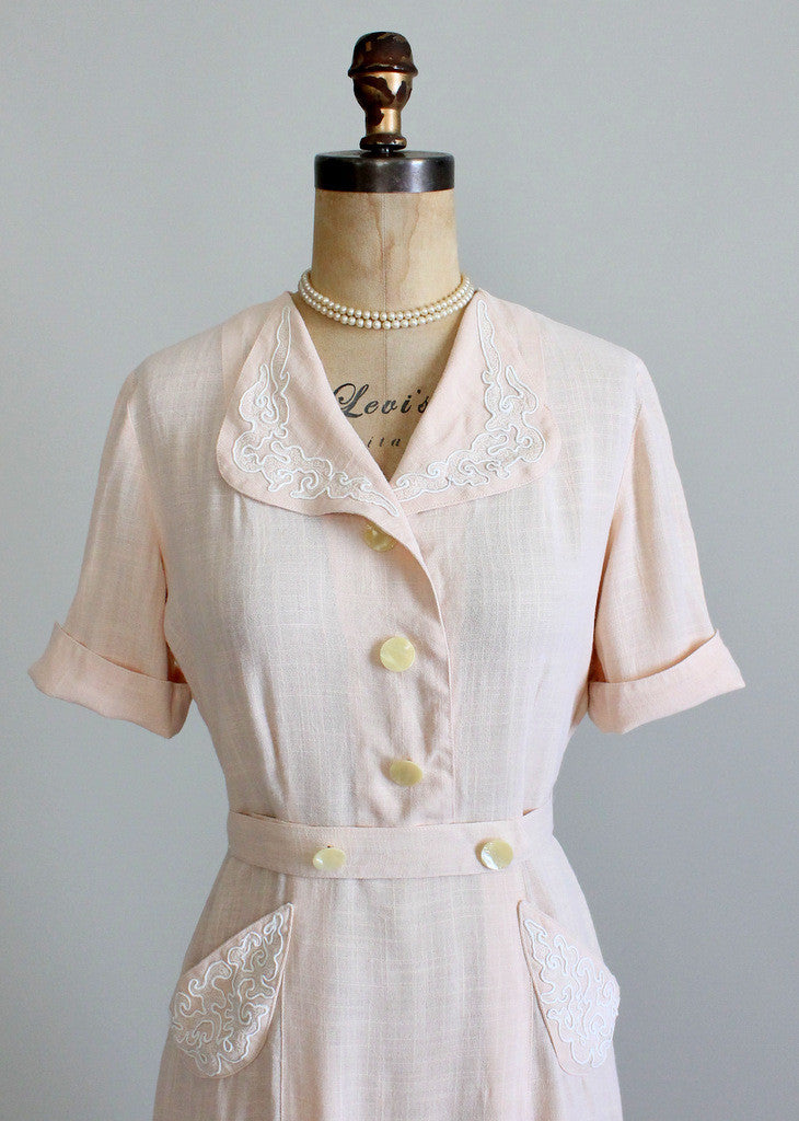 Vintage 1940s Summer Peach Linen Swing Dress | Raleigh Vintage
