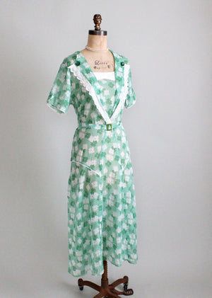 Vintage 1930s Green Floral Cotton Day Dress - Raleigh Vintage