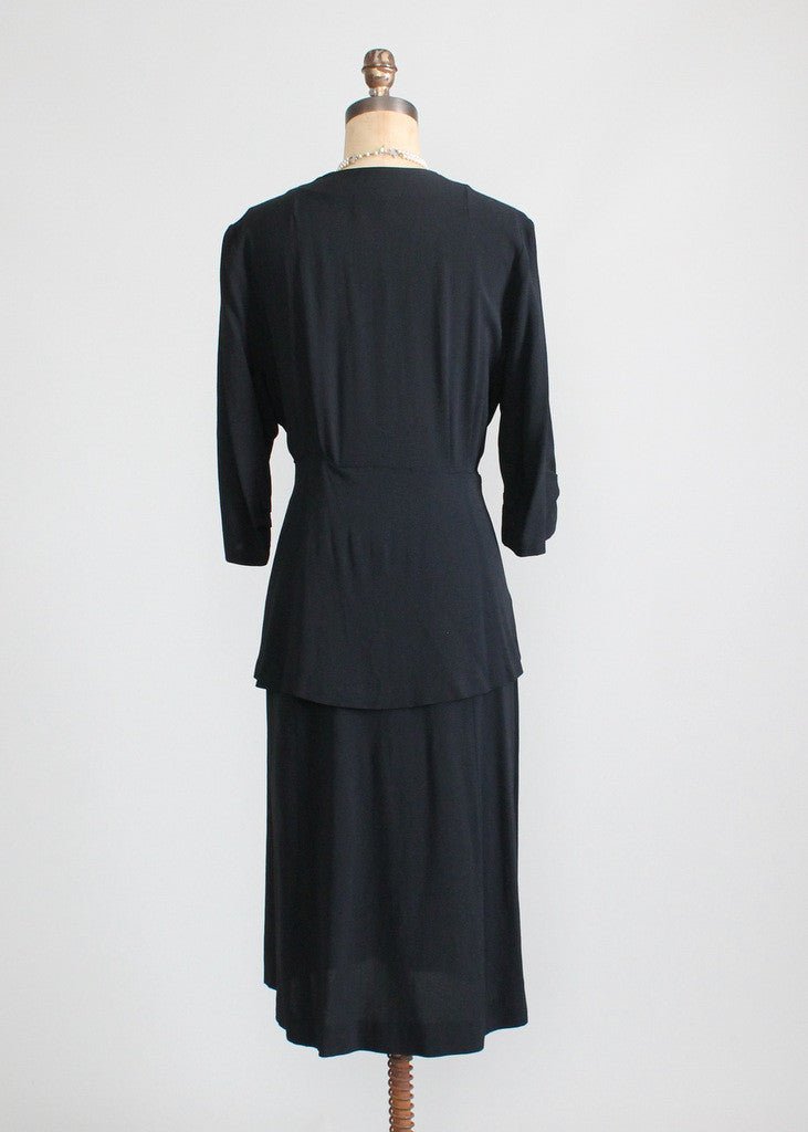 Vintage 1940s Noir Beaded Peplum Crepe Dress - Raleigh Vintage