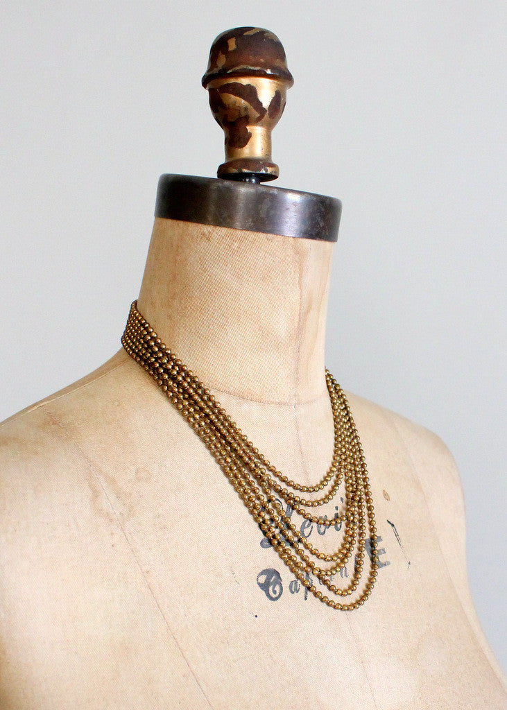 Vintage 1940s Brass Bead Multi Strand Necklace - Raleigh Vintage