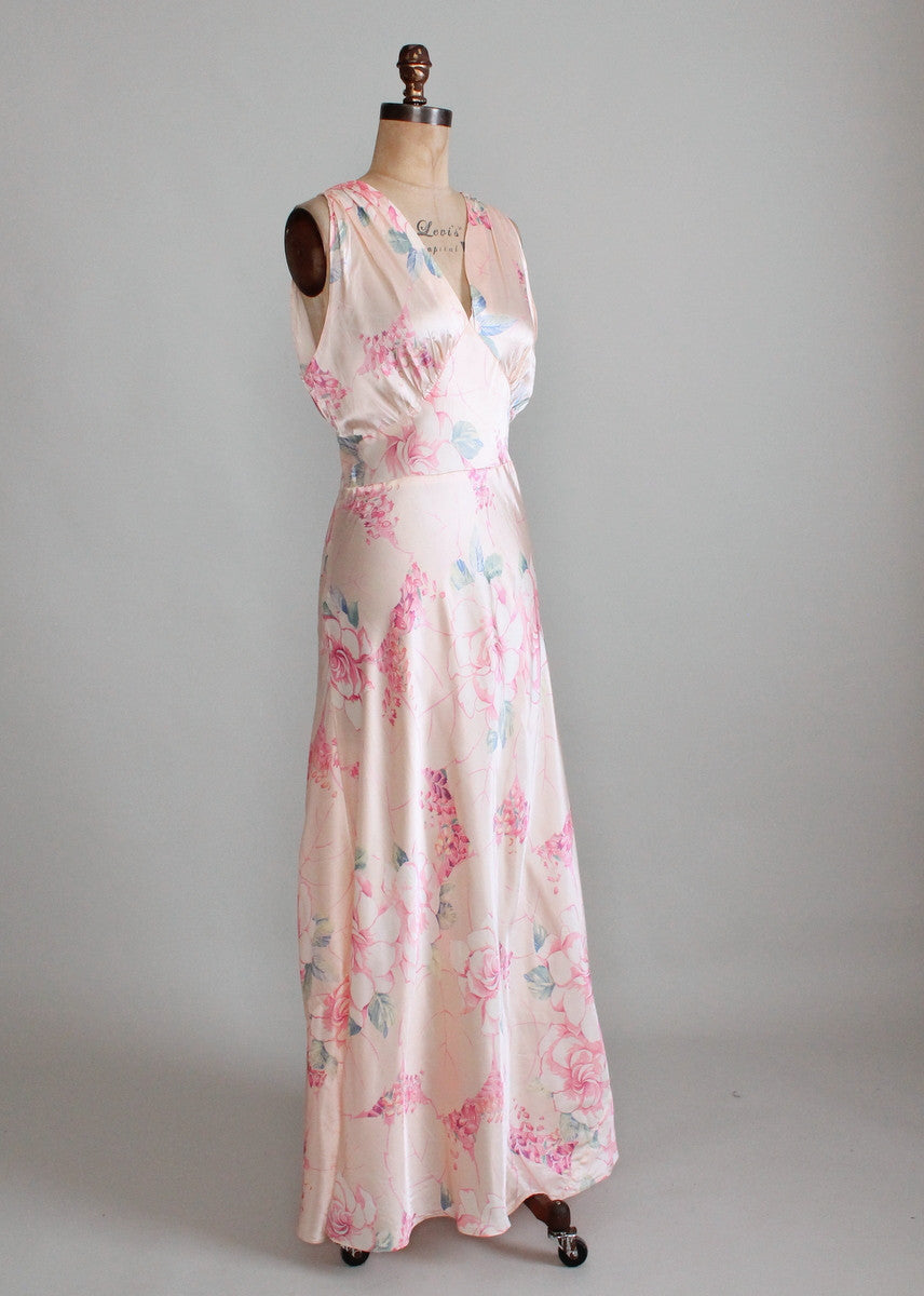 Vintage 1940s Palest Pink Floral Silk Nightgown - Raleigh Vintage