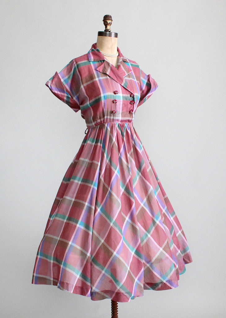Vintage 1950s Windowpane Plaid Day Dress | Raleigh Vintage