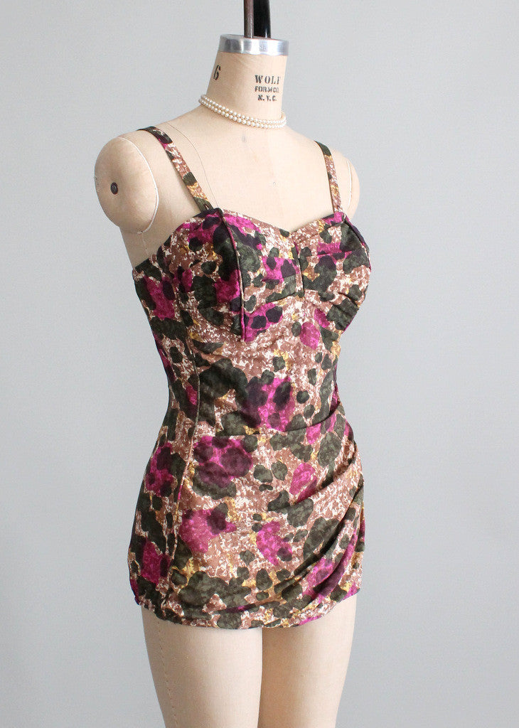 Vintage 1950s Roxanne Floral Pin Up Swimsuit Raleigh Vintage 