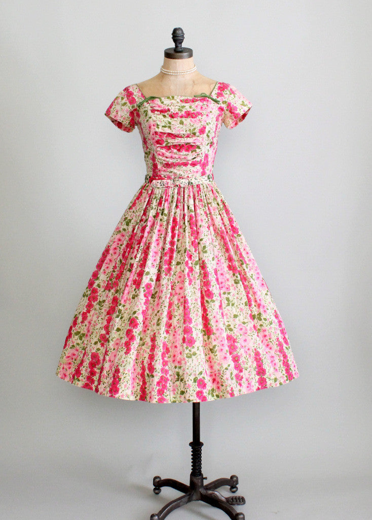 Vintage 1950s Pink Floral Garden Party Dress | Raleigh Vintage