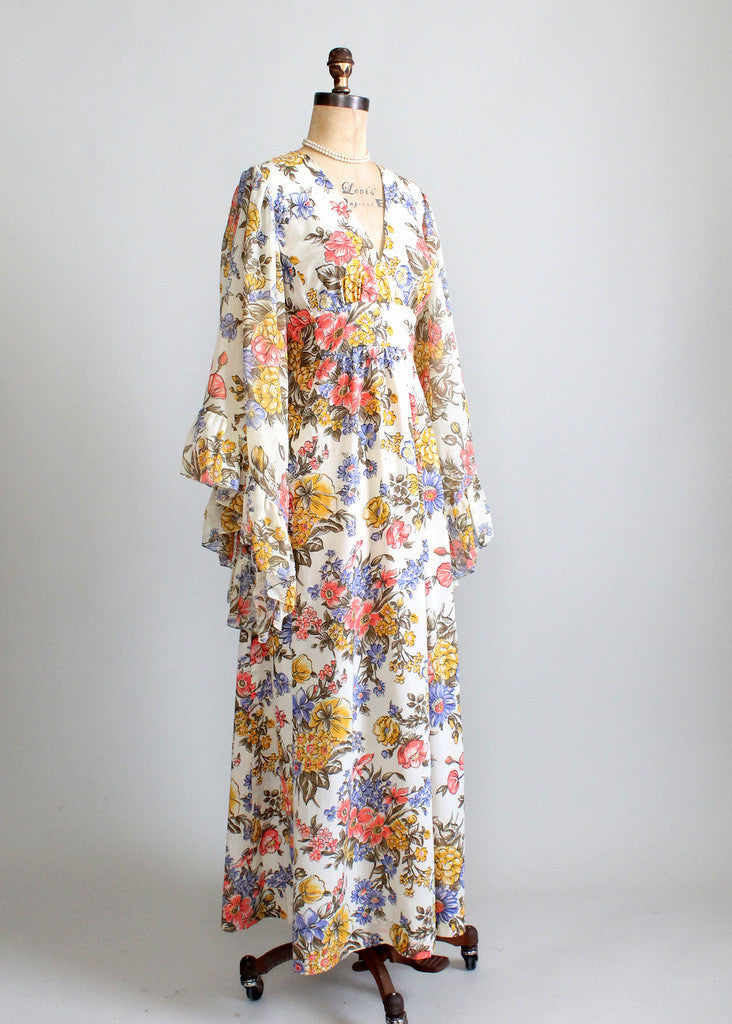 Vintage 1960s Bell Sleeve Floral Festival Maxi Dress | Raleigh Vintage