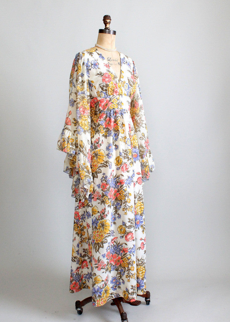 Vintage 1960s Bell Sleeve Floral Festival Maxi Dress - Raleigh Vintage