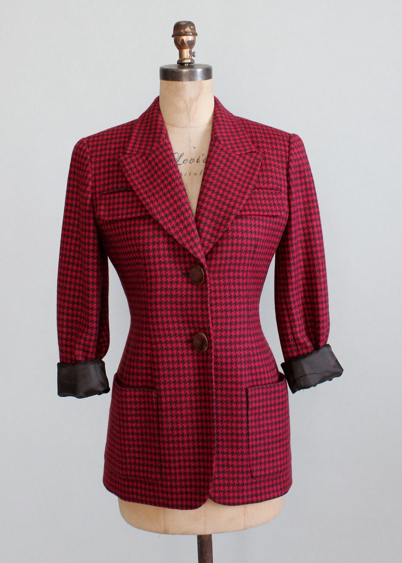 Vintage 1980s Christian Dior Raspberry Houndstooth Jacket - Raleigh Vintage