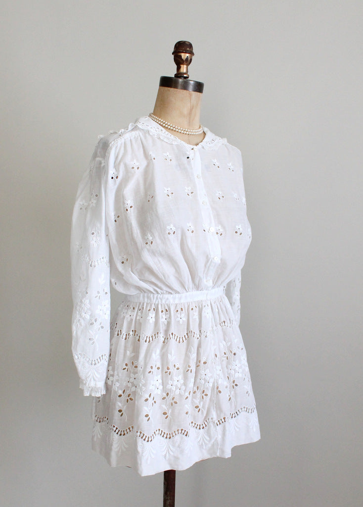 Antique Edwardian Peplum Eyelet Lace Blouse | Raleigh Vintage