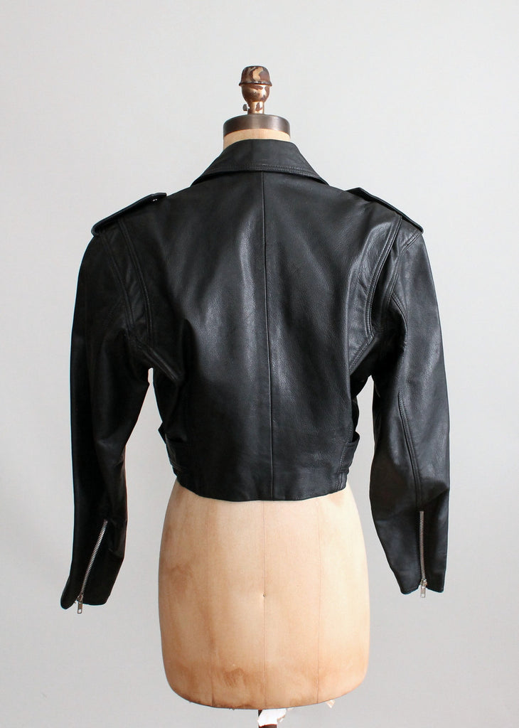 Vintage Black Leather Cropped Biker Jacket | Raleigh Vintage