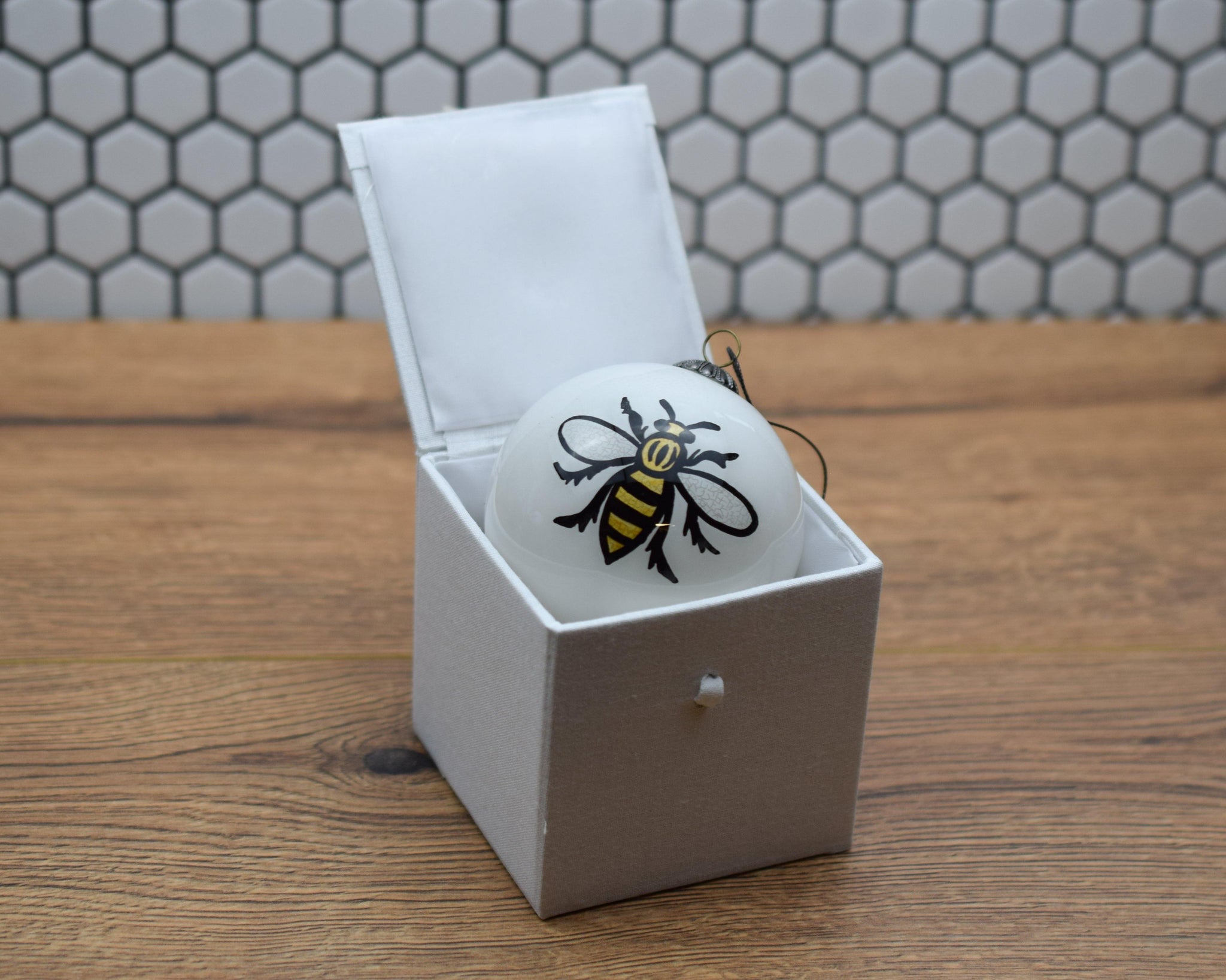 White Hand Painted Glass Bee Bauble - The Manchester Shop