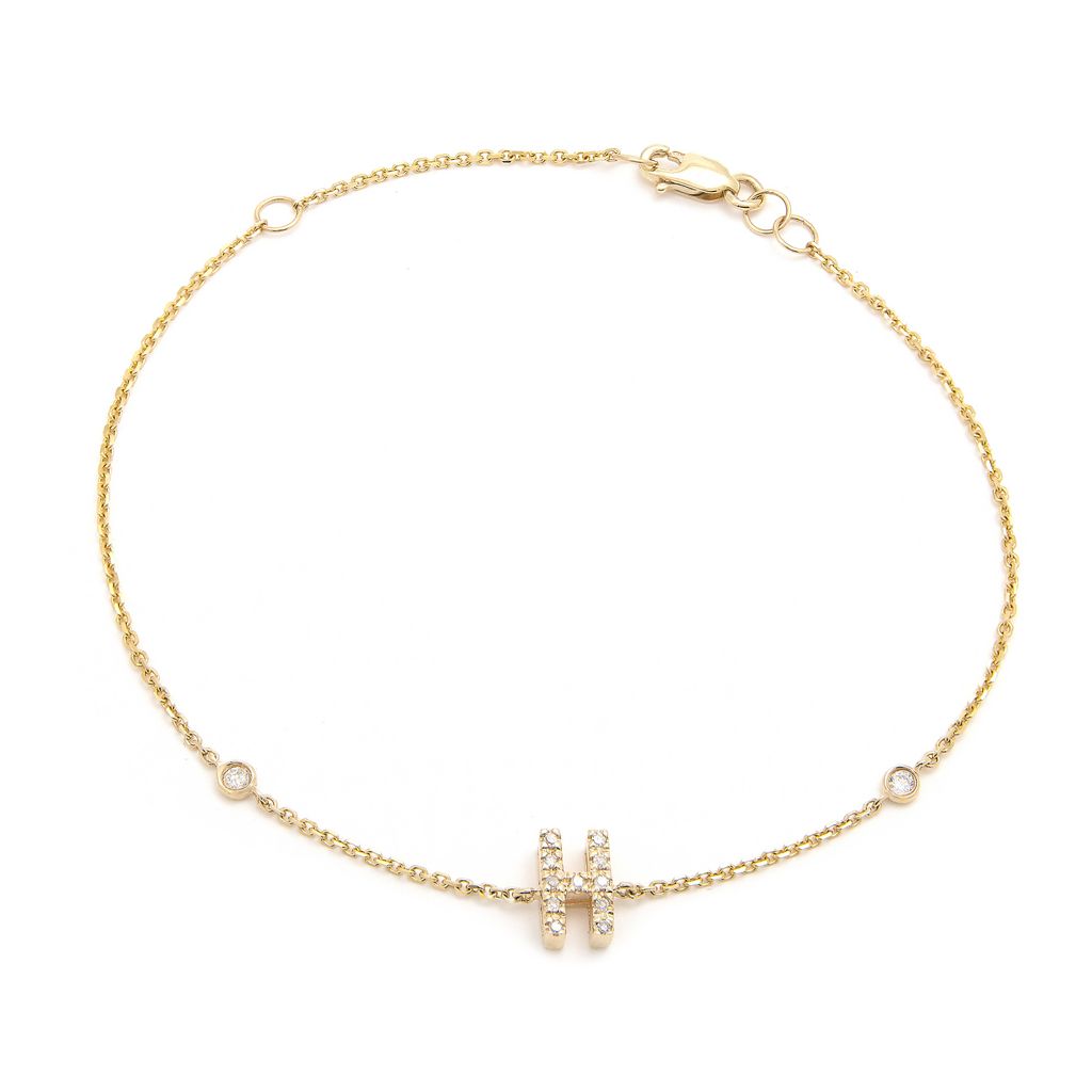 14K Gold Initial M Bracelet with Diamonds