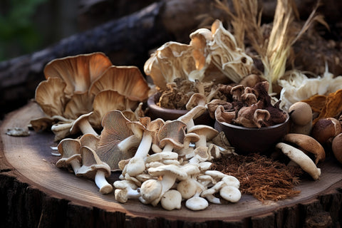 Reishi mushrooms, chaga mushroom, lion's mane mushroom, cordyceps
