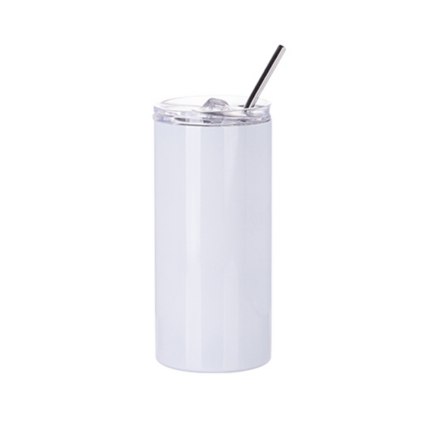 20 oz. White Reusable Stainless Steel Tumbler with Lid & Straw