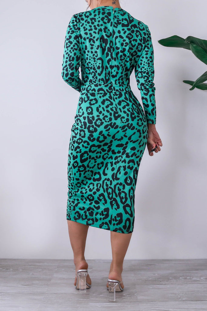 KTR Green Leopard Keyhole Bodycon Midi Dress - KTRcollection