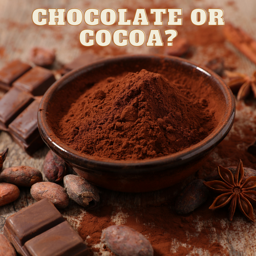 Chocolate and Cocoa powder with the words Chocolate or Cocoa
