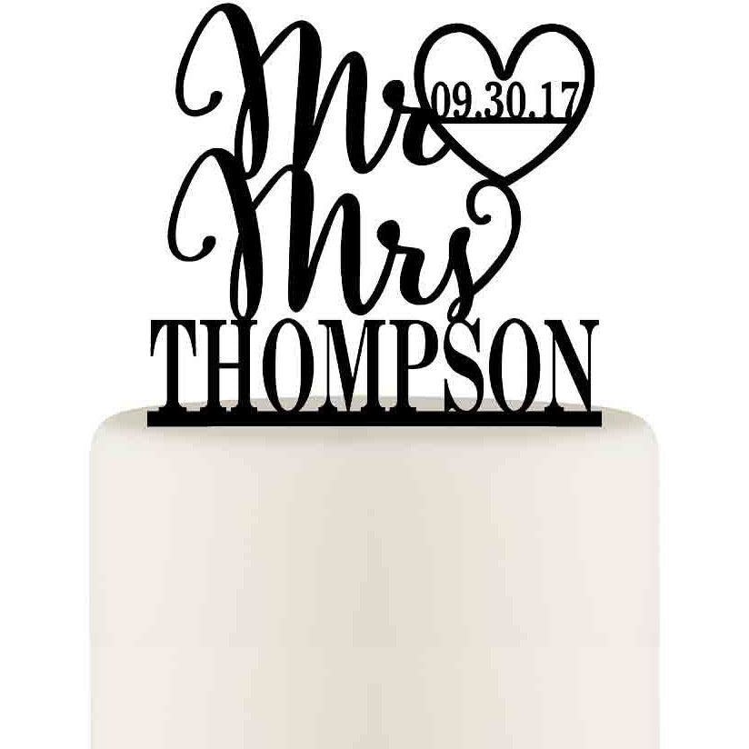 Mr And Mrs Wedding Cake Topper Stacked Design With Your Last Name