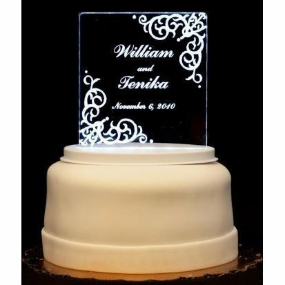 Vintage Flourish Square Light Up Wedding Cake Topper Wedding