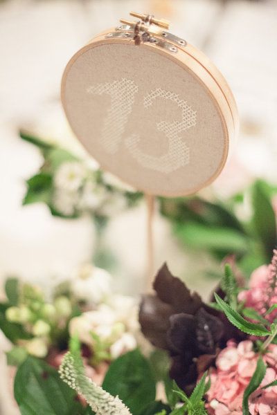 Embroidery hoop table number - Melbourne Wedding from Milk Photography