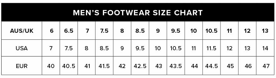 AND1 Size Chart - AND 1 Australia