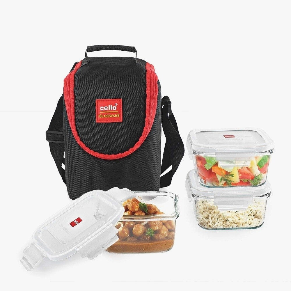 signoraware executive glass lunch box with bag