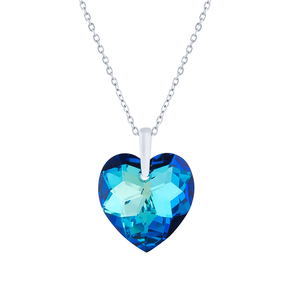 Byzantium Collection Swarovski Crystal Faceted Heart Necklace In Bermuda Blue