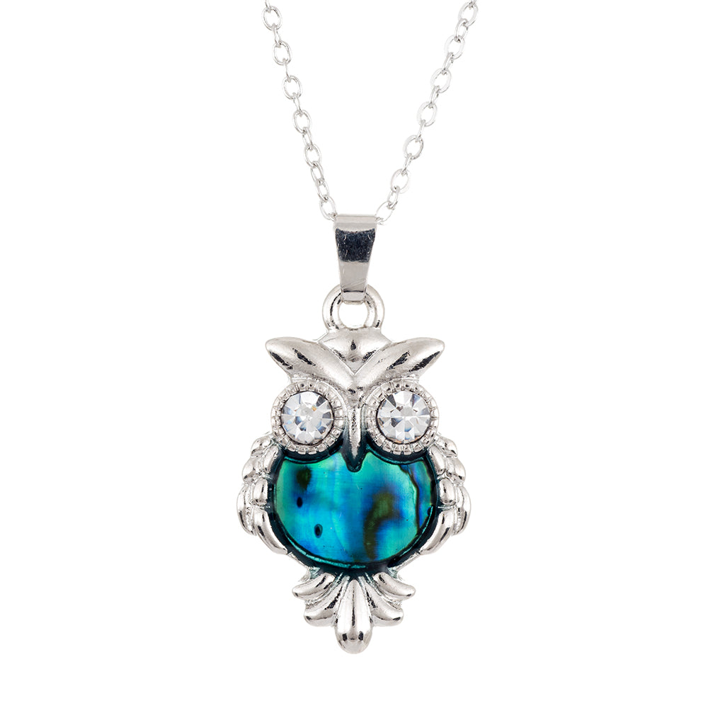 Paua Shell Cute Baby Barn Owl Necklace with Crystal Eyes, by Byzantium ...