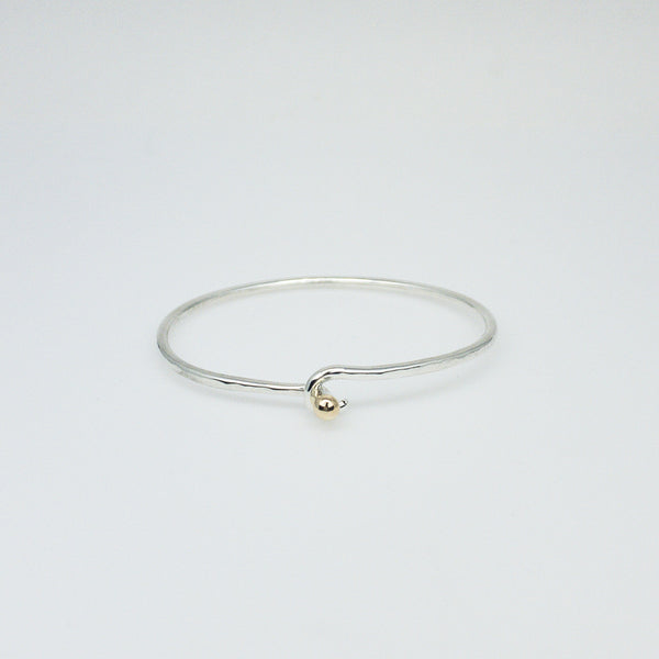 Diamond Ball and Hook Bangle Bracelet in Sterling Silver and