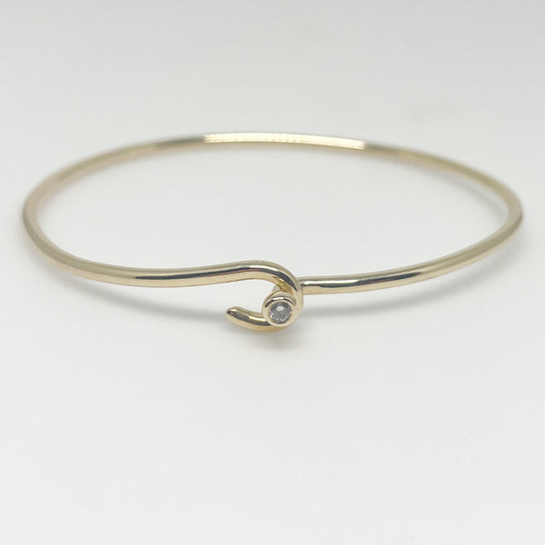 14K Yellow Gold Mini Hook 2mm Cuff Bracelet 7.75