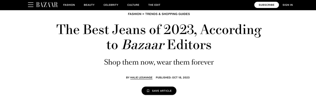 Title Of Harpers Baazar note that featured Boyish Jeans and The Tommy Black Beauty a high rise black jean.