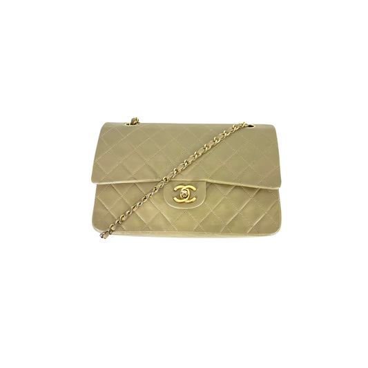 CHANEL Classic Lambskin Quilted Medium Double Flap Bag Beige, 24K