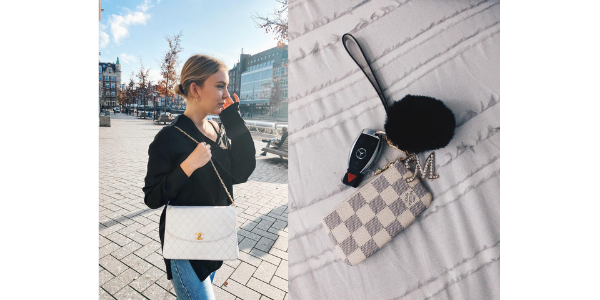 Chanel white shoulder bag and Louis Vuitton Keyholder