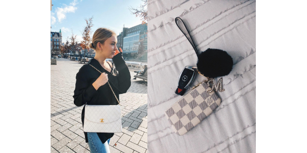 Chanel vit axelväska och Louis Vuitton Nyckelring