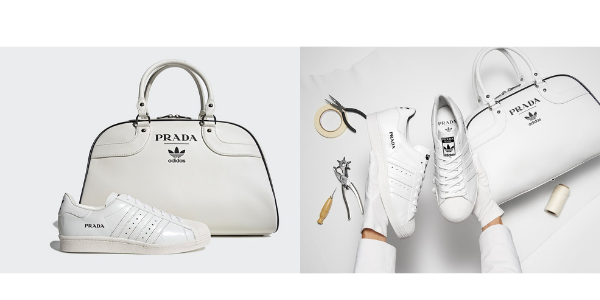 Prada x Adidas collaboration Superstars and Bowling bag