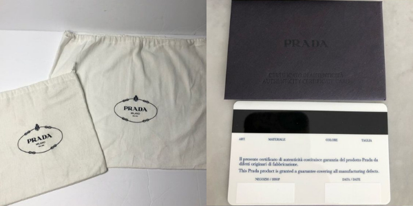 Authentic Prada dust bags and Prada authenticity card