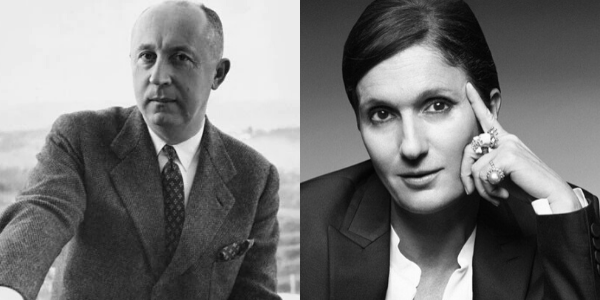Photo of Christian Dior, the founder of the House of Dior, and Maria Grazia Chiuri, the current creative director